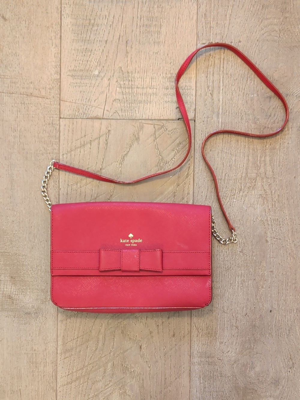 kate spade Pink Bow Crossbody Bag Gold-Tone Chain